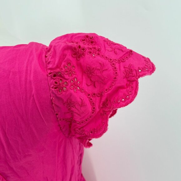 Jason Wu Fuchsia Smocked Midi Dress Eyelet Flutter Sleeves & Open Tie Back, XS - Picture 7 of 11